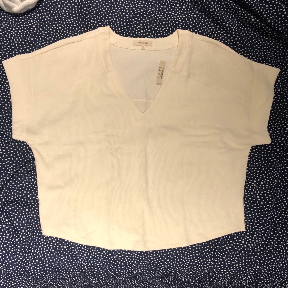 Madewell Ottoman Jacquard V-Neck Boxy Top Ivory